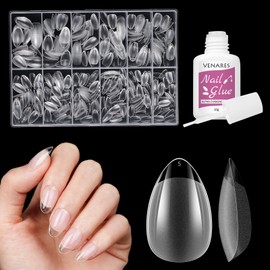 Venares 500 Pieces Soft Gel Nail Tips for Acrylic Extensions, 12 Size Clear False Nails Short, Acrylic Fake Nails Almond Short-XS
