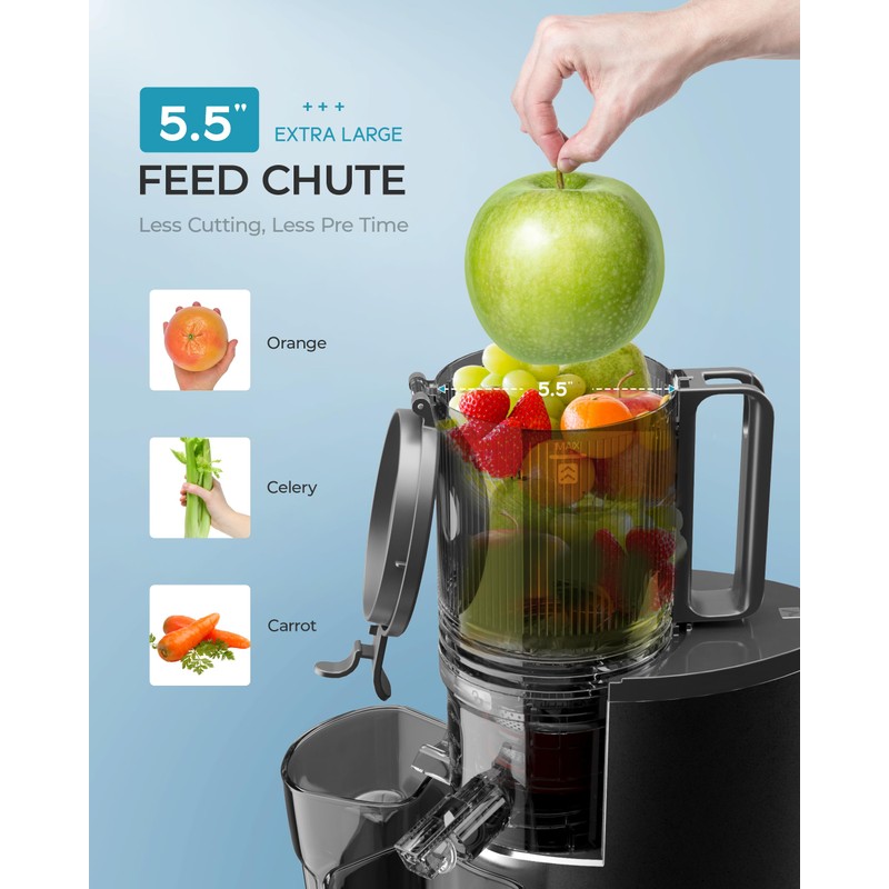 Cold Press Juicer, EUHOMY 5.5" Extra Large Feed Chute Slow