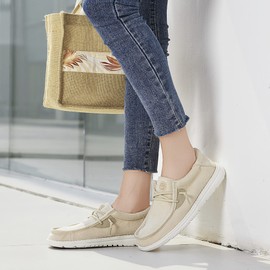 Grand Attack Zapatos de senderismo de lino para mujer, mocasines sin cordones, zapatos de trabajo de lona, zapatos de barco cómodos y ligeros y transpirables, regalos para amigos y mujeres, para ocio diario, caminar, trabajar, compras, citas, conducir, v