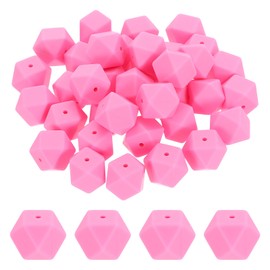 uxcell 50 Pcs Silicone Beads, 17mm Loose Hexagon Rubber Focal Beads Bulk Beads for Keychain Pens Necklace Bracelet Jewelry Making DIY, Rose Pink