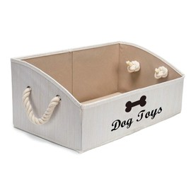 Geyecete Large Dog Toys Storage Bins - Foldable Fabric Trapezoid Organizer Boxes with Cotton Handle, Collapsible Basket for Shelves(Beige-DOG)