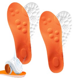 Insoles Men Women, Cushioning Memory Foam Shoe Inserts, Shock Absorbing, Anti-Slip Arch Support, Breathable Comfort for Walking & Sports (Orange*2, M9.5-10.5/W11-12)