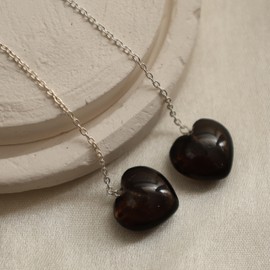 GemInspire 925 Sterling Silver Smoky Quartz Heart Threader Earrings, Long Pull-Through Gemstone Earrings, Dangle Drop Jewelry, Hypoallergenic Party Wear, Gift for Her (Smoky Quartz)