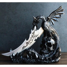 Fantasy Leviathan Dragon On Graveyard Skull With Fire Dagger Letter Opener Set
