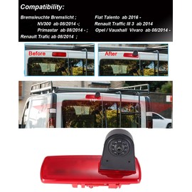 Car Third Roof Top Mount Brake Light Reversing Camera + 4.3 Inch Monitor Parking Camera Reversing System IR Light Replacement for Fiat Talento/Nissan NV300/Nissan Primaster/Traffic/Opel
