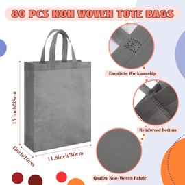 Amylove 80 Pcs Non Woven Tote Bags Bulk Large Reusable Gift Bag Reusable Grocery Bags(Multicolor)