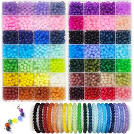 2800PCS 6mm Glass Beads for Jewelry Making, 56 Colors Crystal Beads Bracelets Making Kit, 2 Box Round Beads Suitable for Beginners