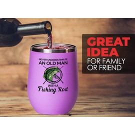 Fishing Pink Edition Wine Tumbler 12oz - Old Man with Fishing Rod - Fishing Funny Gift For Fishing Lover Outdoor Enthusiast Dad Grandpa Fisherman Lake Lover