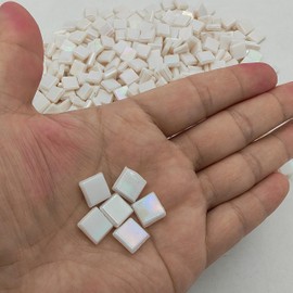 500g/1.1LB Iridescent Ice Jade Glass Mosaic Tiles, 560 Pieces, 2/5 Inch Square Stained Mosaic Tiles for DIY Crafts, Home/Outdoor Mosaic Decoration (Beige-IA87)