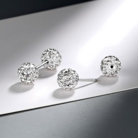 Hinvan 925 Sterling Silver Earrings 5 Pairs Disco Ball Earrings Studs Sparkly Double Ball Stud Earrings Silver Shamballa Silver Studs Earrings Hypoallergenic Sparkly Silver Earrings for Women Girls