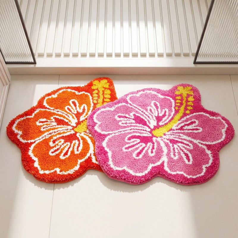 Drydiet 2 pcs 24 in Cute Hibiscus Flower Bathroom Rugs,