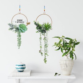 SWTHONY Artificial Succulents Wreath Set of 2 Hanging Gold Geometric Garland Greenery Wreath Wall Decor for Wedding Party Nursery Backdrop Free Beads Chain