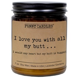 Funny Candles – Valentines Gift I Love You with All of My Butt - Romantic, I Love You Presents for Her, Him, I Miss You, Birthday Gift for Girlfriend, Boyfriend, Husband, Fiancé, Wife - Made in USA