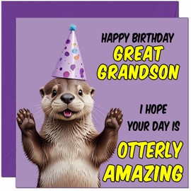Great Grandson Birthday Card - Otterly Amazing - Funny Otter Birthday Card for Great Grandson