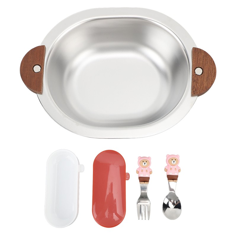 Children Rice Bowl Bear 304 Stainless Steel Multifunctional Dual Ears