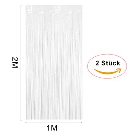 Tinsel Curtains, Pack of 2 White Glitter Curtain Fringe 1 m x 2 m Metallic Foil Fringe Background, Streamer Foil Curtain for Birthday, Wedding, Christmas Party Decoration, Tinsel Curtains White