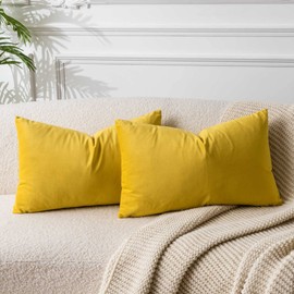 JUSPURBET Yellow Lumbar Velvet Throw Pillow Covers 14x24 inch Set of 2 for Living Room Couch Sofa Bedroom Decorative Rectangle Solid Soft Cushion Cases with Invisible Zipper