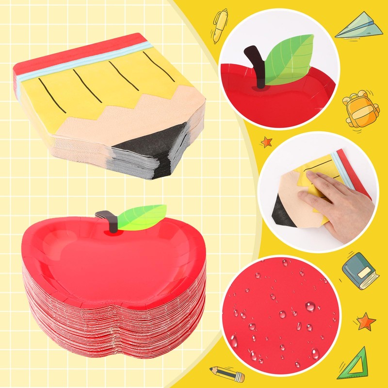 JULBEAR 50 Pcs Back to School Decorations, Apples Plates and