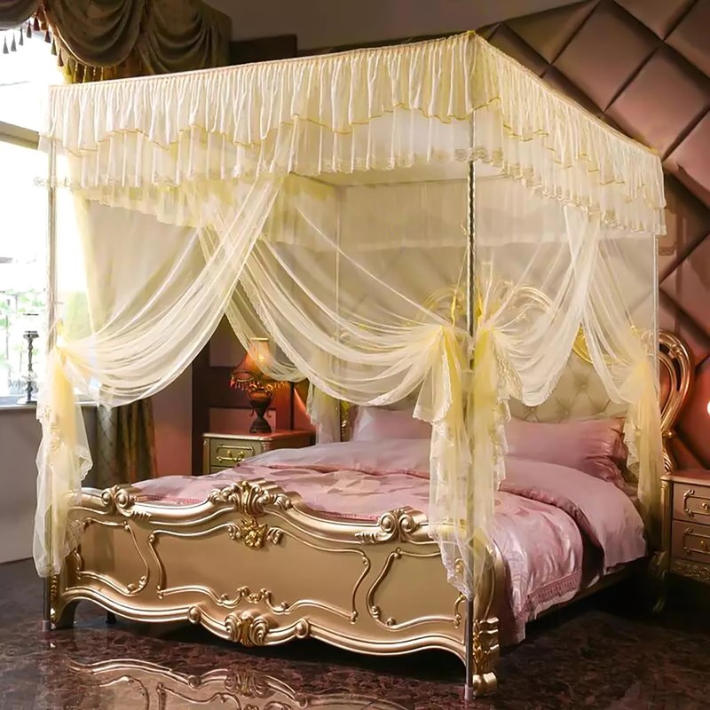 NKM Stainless Steel Adjustable Canopy Bed Frame, Suitable for Twin,Full,Queen