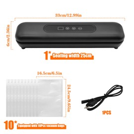 Fsaklaskdy Vacuum Sealer for Food, Vacuum Sealer, Multifunctional Vacuum Sealer Film Sealer for Food, Dry and Moisture, 10 Vacuum Bags Included, Black
