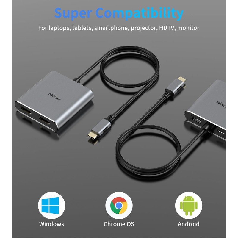 USB C to HDMI Adapter Dual 4K@60Hz, 4 in 1