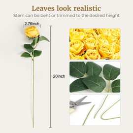 Auihiay 60PCS Yellow Roses Bulk, Yellow Velvet Silk Fake Roses, Realistic Flowers for Wedding Centerpieces, Bridal Bouquets, Home Decor, Baby Shower, Valentine's Day Party Decorations