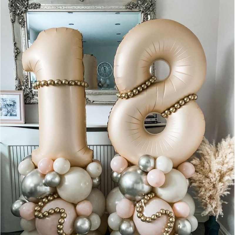 18 Cream White Balloons, 18 Number Balloons Set, Beige Number