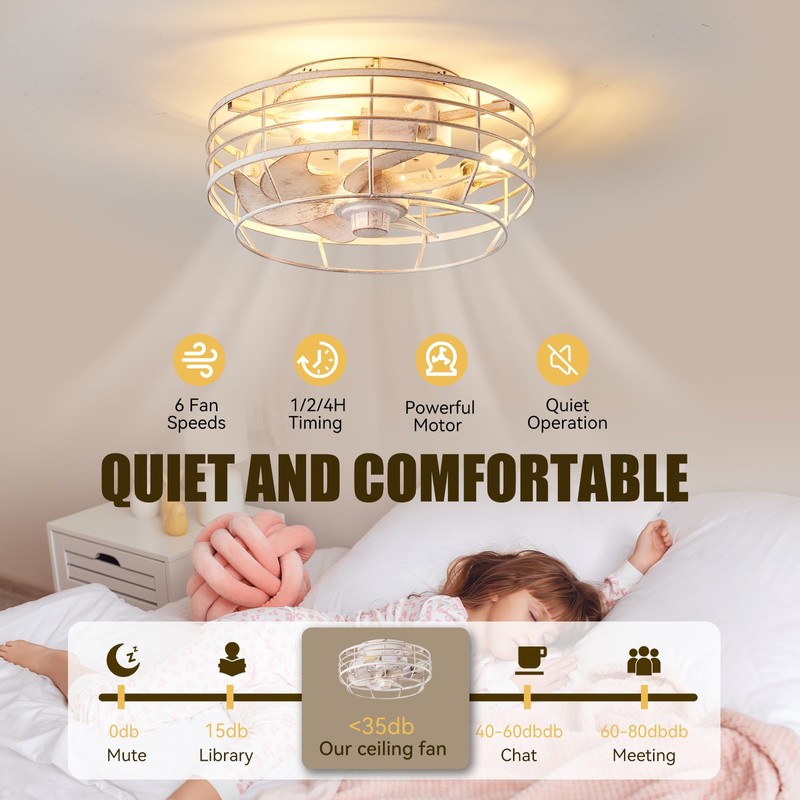 Youroke Ceiling Fan with Light and Remote, Modern Flush Mount