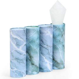 GOMEW Car Tissue Holder (4 PK) - 50 3-Ply Tissues Cylinder, Fits Car Cup Holders, Portable Travel Tubes Box Container, Marble Design, Round Tissue Container for Car Accessories