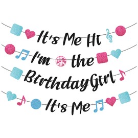 It's Me Hi I'm The Birthday Girl It's Me Banner, Pre-Strung Birthday Party Accessories Cute Girl Sign Friendship Birthday Party Decoration Glitter Singer Party Garland Backdrop