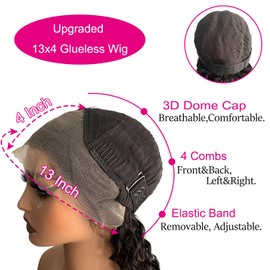 13x4 Glueless Wigs Human Hair Pre Plucked Pre Cut Deep Wave HD Lace Front Wigs Human Hair Upgraded Curly Human Hair Wigs For Black Women 13x4 Wear And Go Glueless Wig Natural Color(24 Inch)