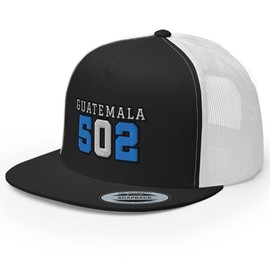 RIVEMUG 502 Guatemala Flat Bill Trucker Hat High Crown Adjustable Gorra de Guatemala Cap Black/White