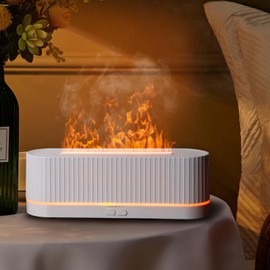 Essential Oil Diffuser，Colorful Flame Fire Diffuser Humidifier，Scent Aroma Diffuser, 7 Colors Changing Oil Diffuser for Home,Office(Remote Control，Timeable, Waterless Auto off-260ml) (White)