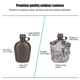 Cantina de Estilo , Botella de Agua de Aluminio con Bolsa de Camuflaje y Taza Quart para Caminatas de Campamento
