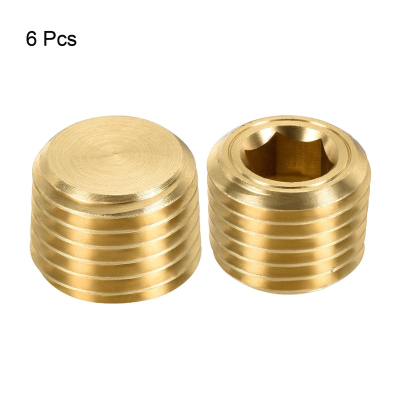 sourcing map Brass Pipe Plug 1/4 NPT Male Thread Hex