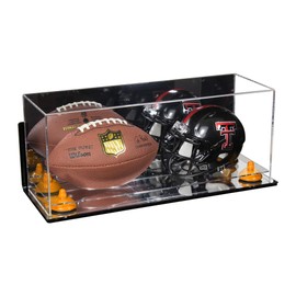 Better Display Cases Acrylic Mini - Miniature (not Full Size) Football and Helmet Display Case with Mirror Case, Orange Risers, Wall Mount and Mirror Base (B46/A019)