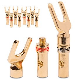 NEXMEX High-End Cable Lugs Pack of 10 (5 Pairs) Fork Terminals Y Connector for Cables up to 6 mm² 24 K Gold-Plated Solderable or Screwable for Speaker Cable HiFi Boxes Amplifier Power Amplifier