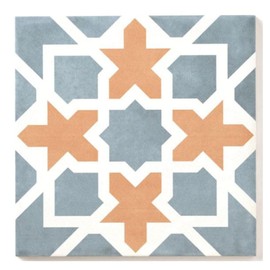 Tenedos TMGRESD-8X8-RC Geometric 8x8 Gres Porcelain Square Flooring Wall Tile Matte Look for Backsplash Kitchen, Bathroom Shower, Accent Wall (Blue & Terracota, 1 Piece)