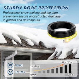 Electric Heat Tape for Roof and Gutter YeloDeer, Heat Trace Cable with 6 ft Power Cold Lighted Plug, 7 W/Ft 120 V 75 ft.