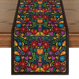 Artoid Mode Dia De Los Muertos Floral Fiesta Mexican Table Runner, Mexico Day of The Dead Kitchen Dining Table Decoration for Home Party Decor 13x108 Inch