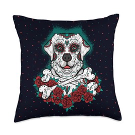 Labs and Skull Club Golden Labrador Retriever Dog-Sugar Skull and Bones Throw Pillow, 18x18, Multicolor