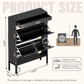 Brafab Shoe Rack Storage Organizer, Shoe Storage Cabinet with 2 Flip Drawers&1 Small Drawer, Slim Entryway Shoe Organizer with Sun Pattern Doors,Dark Black