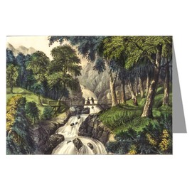 12 Note cards of Currier And Ives Handcolored Lithograph depicting the Idlewild Glen, Hudson River.