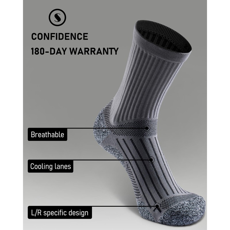 SITOISBE Cushioned Compression Unisex Mid-crew Socks 4-Pack, Small, Gray