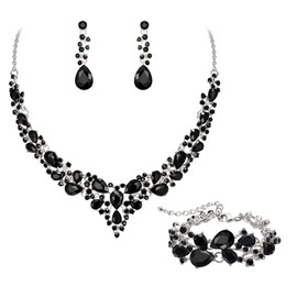 EVER FAITH Statement Necklace Earrings and Bracelet Set for Women, Austrian Crystal Drop Cluster Jewellery Set, Clear Silver Tone, No Gemstone