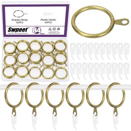 Swpeet 84Pcs 30mm Bronze Metal Drapery Curtain Ring with Plastic Curtain Hook Assortment Kit, Drape Sliding Eyelet Ring, Clip Rings for Rod Hotel Bar Bedroom