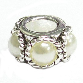 Queenberry White Simulated Pearl Sterling Silver Twist Rope European Bead Charm (2mm)