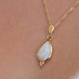 Opal gold necklace pendant, White Opal teardrop pendant, 14k gold plating necklace for women, Teardrop stone pendant