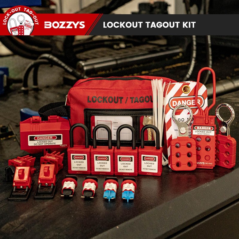 BOZZYS Portable Lockout Tagout Kit - 27 Pack OSHA Compliant
