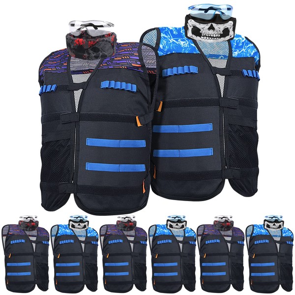 8 Pack Tactical Vest Kits Fit for Nerf Guns N-Strike Elite Series for Kids Birthday Toy Gun Wars, Basement or Backyard Games, Birthday Party Supplies with Kids Vests, Face Masks, Protective Glasses